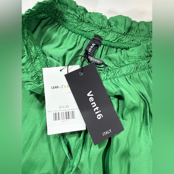 VENTI6 Vibrant kelly green silk blend wide leg palazzo pants size S - Picture 8 of 11